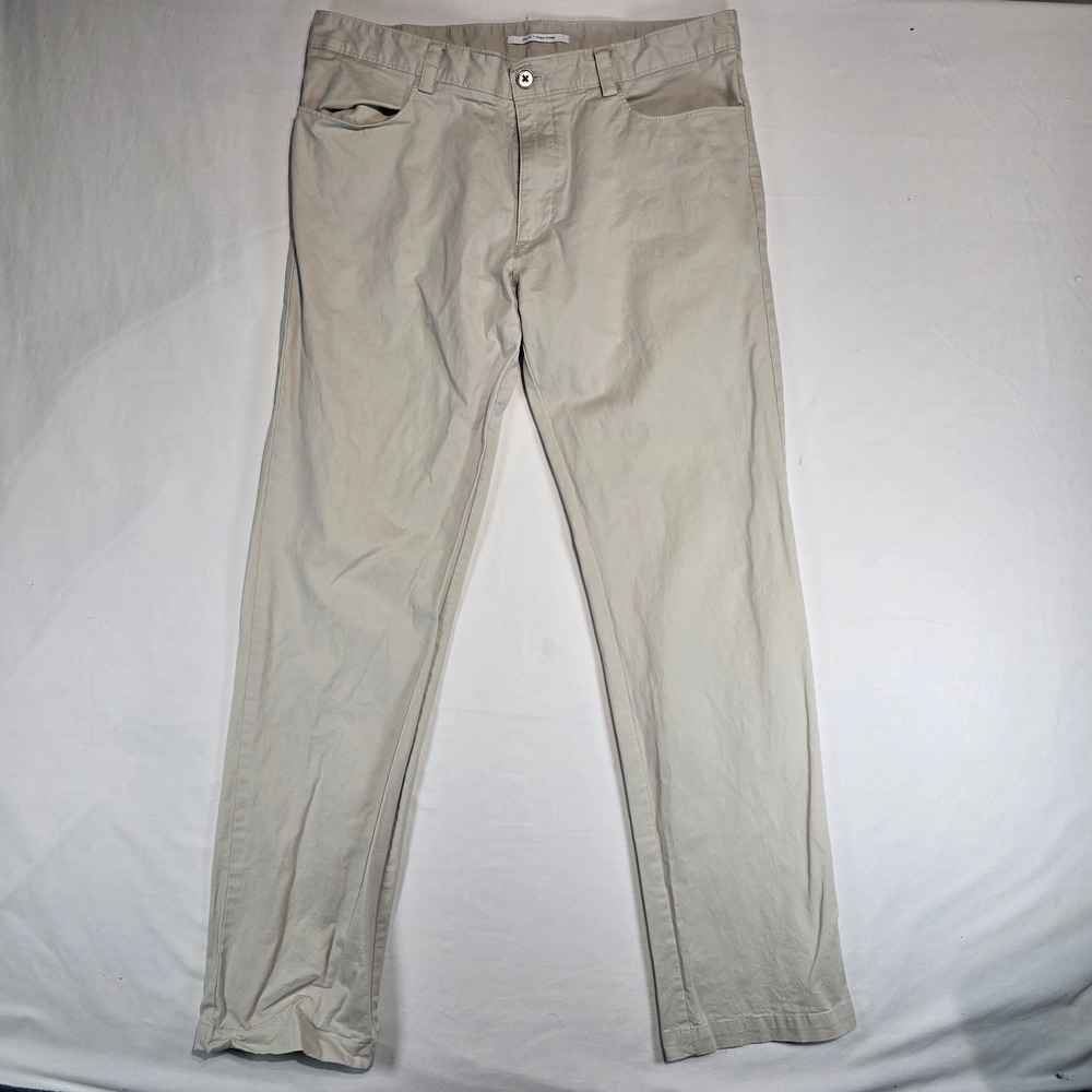 Calvin Klein Mens Slim Fit Chino Pants Beige Stone 33x32 Cotton Stretch Trousers